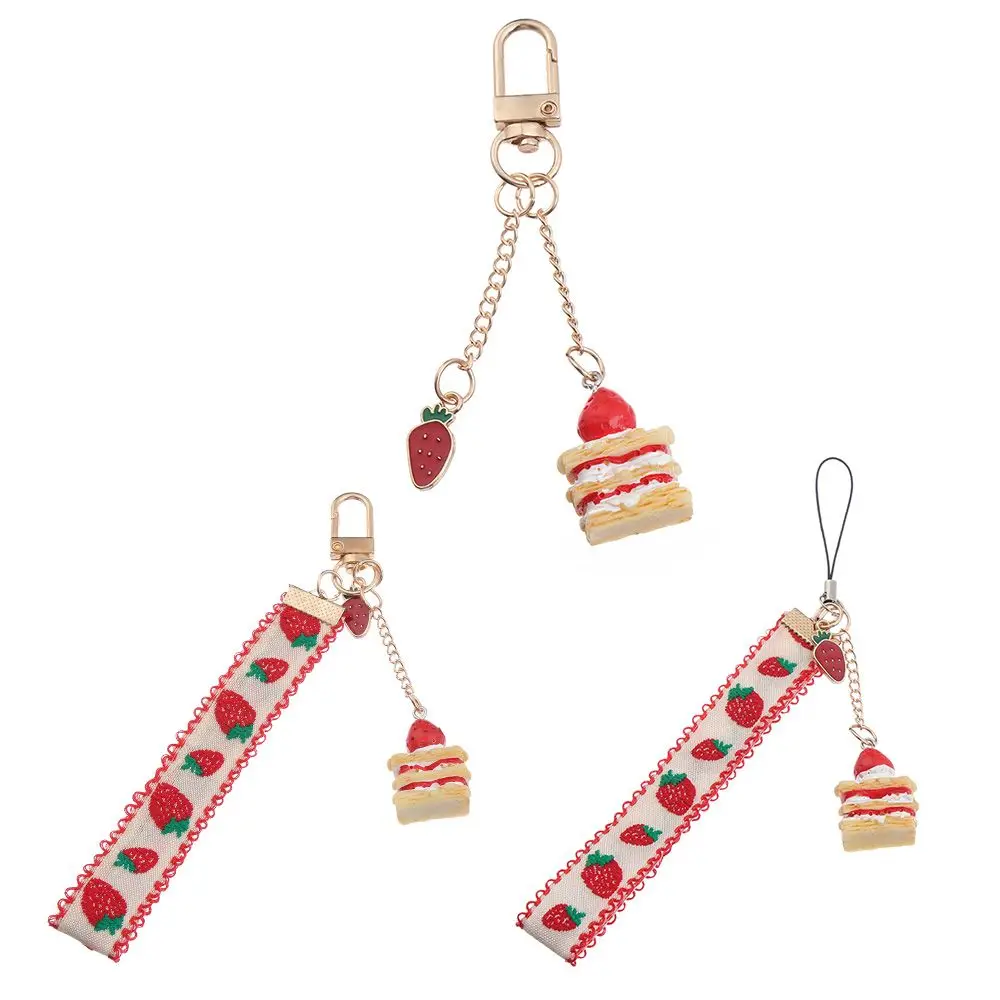 

Women Strap Hang Rope Charm Cute Strawberry Bag Pendant Mobile Phone Lanyard Cake