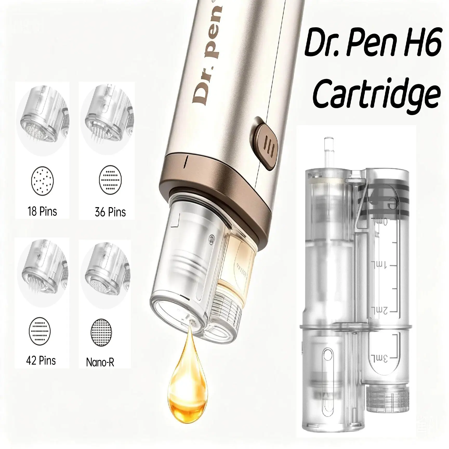 新デザイン-dr-ペンh6カートリッジ-独自の血清チャンバー内蔵-エッセンス注入-18ピン-36ピン-42ピン-ナノr-プロフェッショナル-マイクロニードル