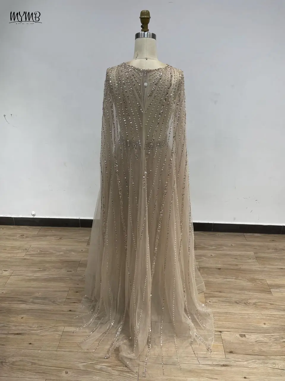 MYMB Luxury Grey Cape Sleeves A-Line Beaded Elegant Women Wedding Guest Dress for Arabic Evening Party vestidos de gala DKN0344
