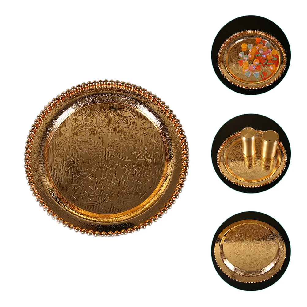 

Metal Gold Plated Tray Round Fruit Plate Snack Storage Holder Candy Container Home Tableware Kitchen Bar Accessory