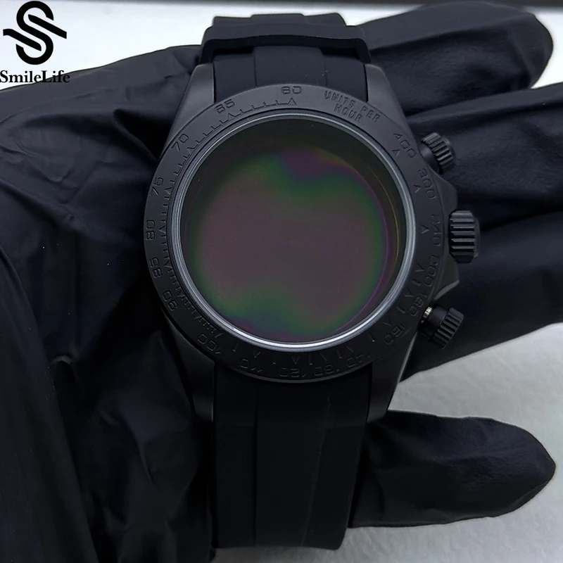 SmileLife 39mm Black Matte VK63 Watch Case With Rubber Strap Sapphire Glass Fit VK63 Quartz Movement Watch Accessories