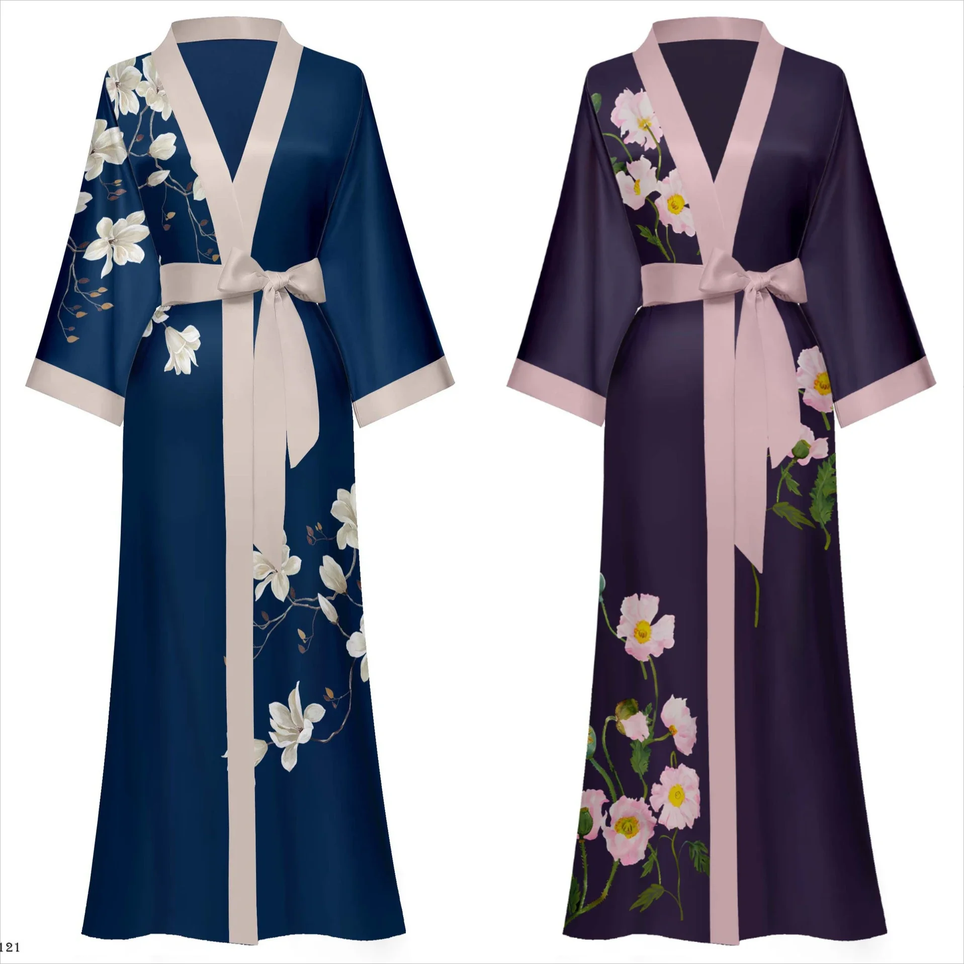 

Large Size Bathrobe Kimono Summer Women Print Flower Robe Bath Gown Sleepshirt Silky Satin Sleepwear Nightgown Loungewear