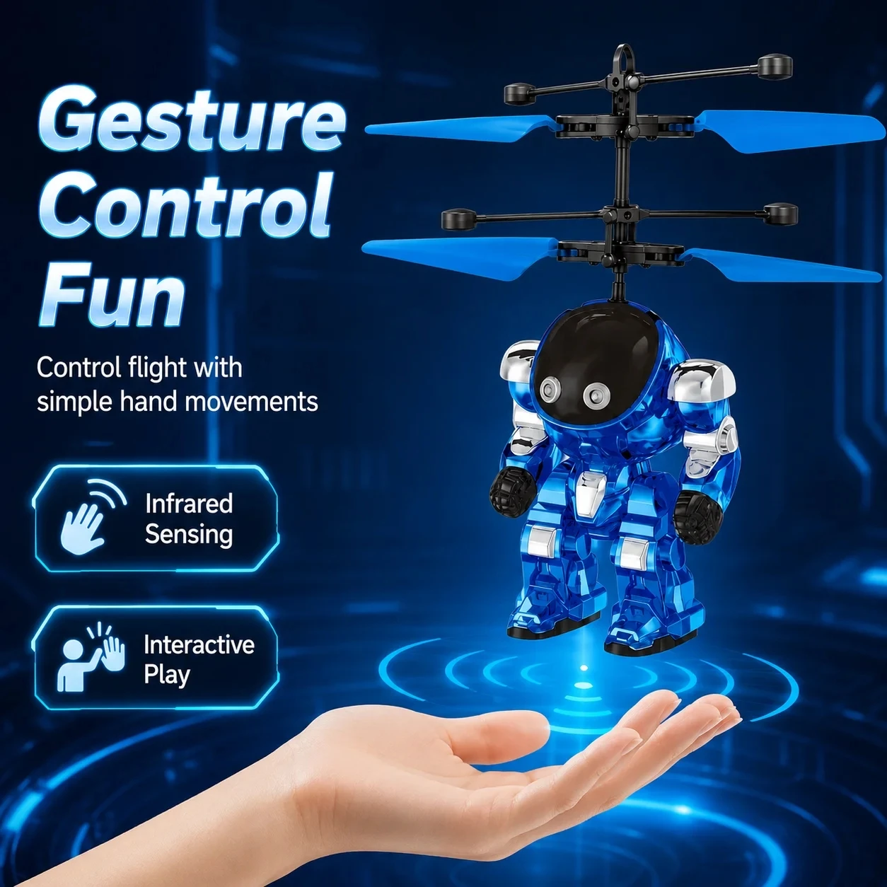 

Interactive Hand-Controlled Levitating Luminous Flying Robot Astronaut Toy Aircraft with Lights Outdoor Gift for Kids