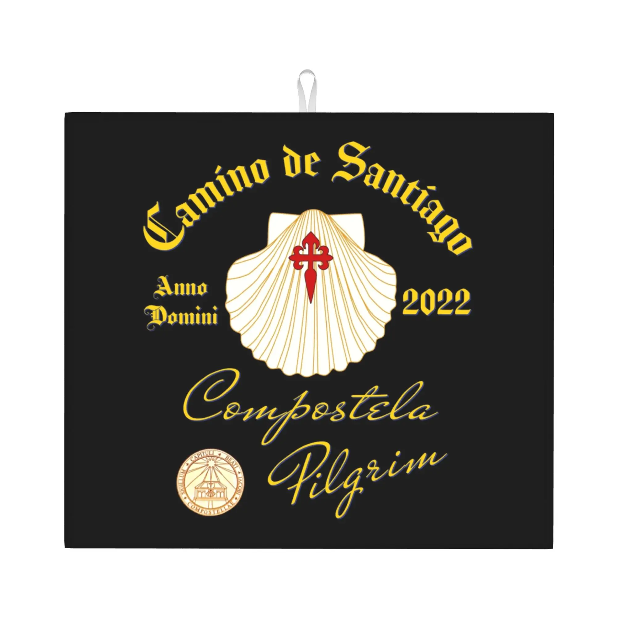 Camino De Santiago Drying Mat For Kitchen Waterproof Non‑Slip Oil Proof Reusable Scallop Shell Cross Countertop Protector Mat