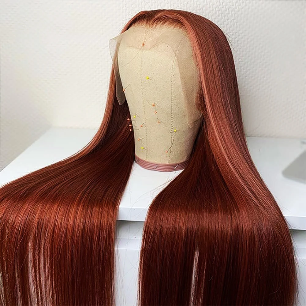 Peluca Frontal de encaje marrón rojizo, 13x6, hueso, rojo oscuro, marrón, pelucas de cabello humano en liquidación, prearrancado, sin pegamento