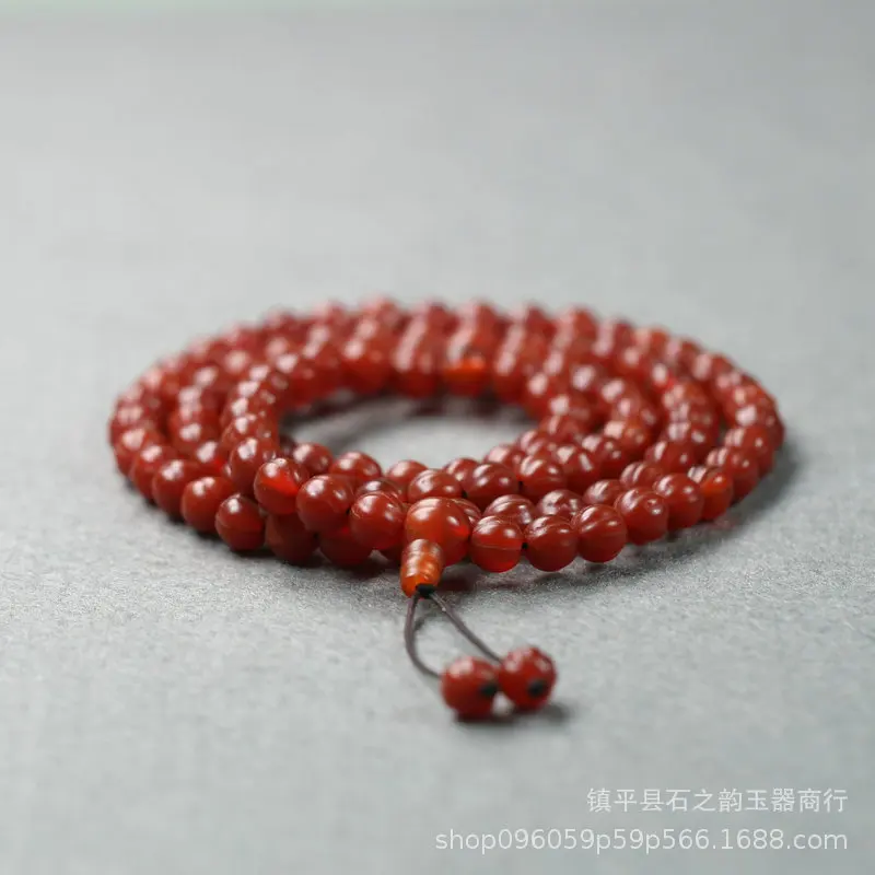 

Natural South Red Agate108Piece8mmRound Bead Buddhist Necklace Men's Multi-circle Bracelet
