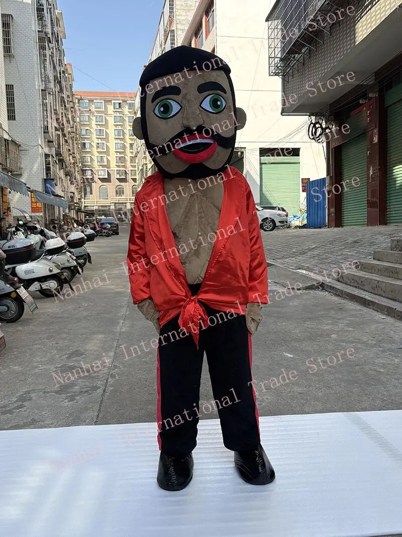 تأثيري العضلات رجل زي التميمة بار النشاط كبير رئيس دمية البدلة الملتحي رجل عروسة كارتون أداء دعوى هالوين الطرف الدعامة