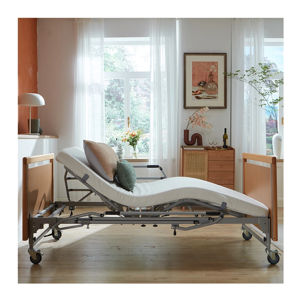 Electric Home Care Bed Wood Adjustable Backrest Footrest Nursing Home Electric Beds For The Elderly Patient Bed 3 Cranks