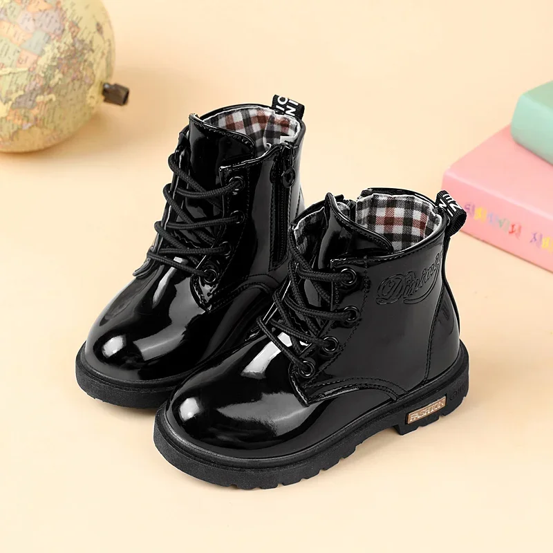 2024  New Winter Children Shoes PU Leather Waterproof Plush Boots Kids Snow Boots Brand Girls Boys Casual Boots Fashion Sneakers