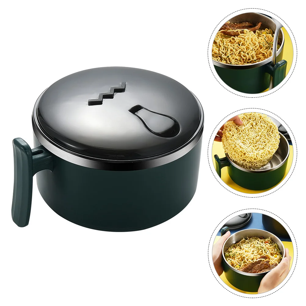 

1Pcs Stainless Steel Soup Bowl Instant Noodle Bowl with Handle Lid Portable Lightweight for Camping Picnic Office School Lunch