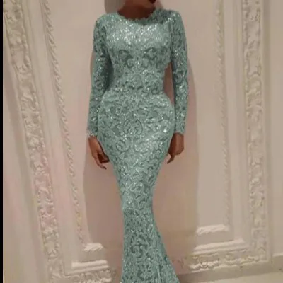 Frühling Neue Damenmode Bronzefarbenes Langärmeliges Figurbetontes Sexy Langes Kleid Abendkleid für Damen