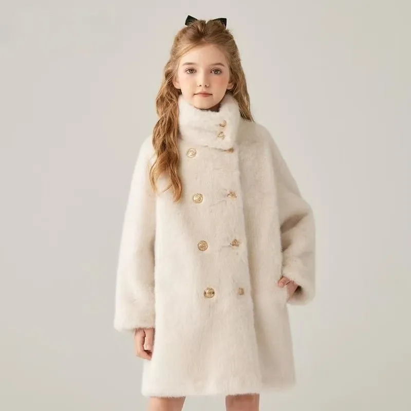 

2-14 Year Girls' Imitation Fur Coat Autumn/Winter New Children's Warm Fur Integrated Medium to Long Thickened Jacket 90-170cm