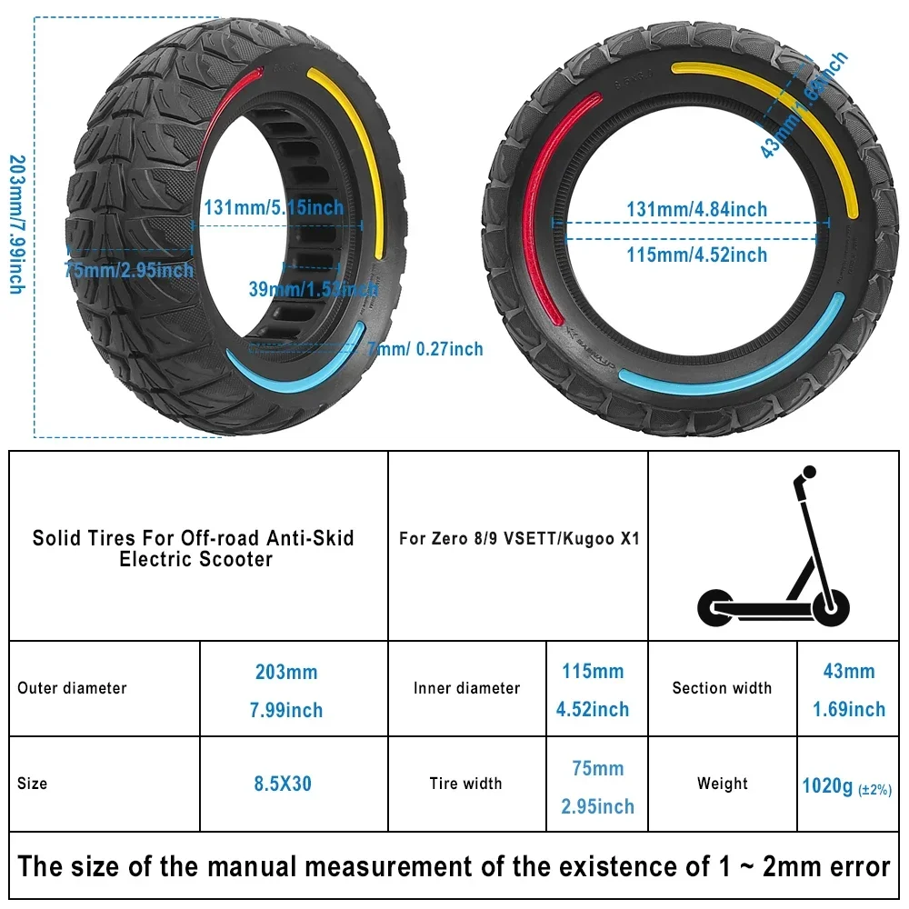 8.5x3 solidna opona terenowe dla Kugoo G2 Pro dla Vsett 8 9 + /Zero8 9 skuter elektryczny 8.5*3.0 gumowe akcesoria do opon o strukturze plastra miodu