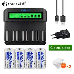 PALO C Size R14 C Cell Rechargeable Battery LR14 4000mAh 1.2V NI-MH C Batteries for Flashlight Gas Cooker with LCD smart charger