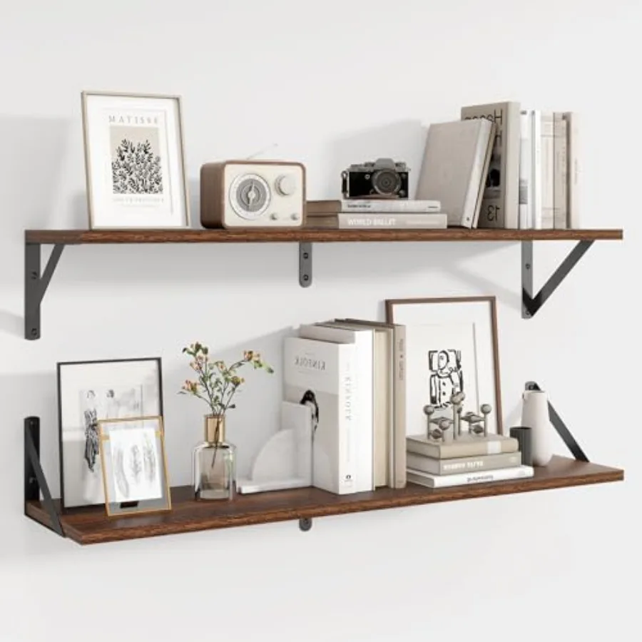 

32 Floating Shelves 8 Deep Wall Shelves Set of 2 W x 8D Rustic Wood Shelves for Bookshelf Living Room Bedroom Home Office Bathr