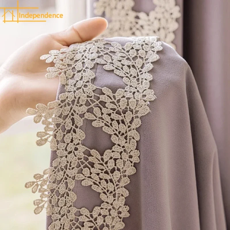 

Purple Velvet Lace Splicing Thickened Curtains for Living Room Bedroom Floor-to-ceiling Window Embroidered Window Customization