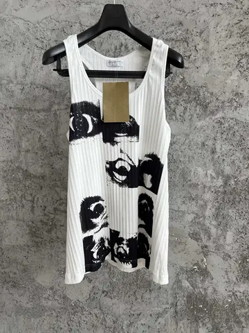 A white original design men's round-neck sweatshirt with eye print, made of pure cotton tank top