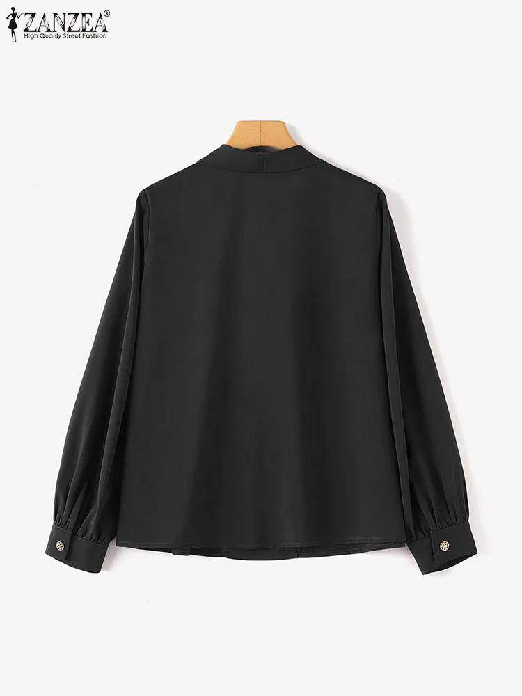 ZANZEA Women Satin Silk Blouse Sexy Elegant Solid V-Neck Shirt 2023 Autumn Long Lantern Sleeve Tops Fashion Office Buttons Blusa