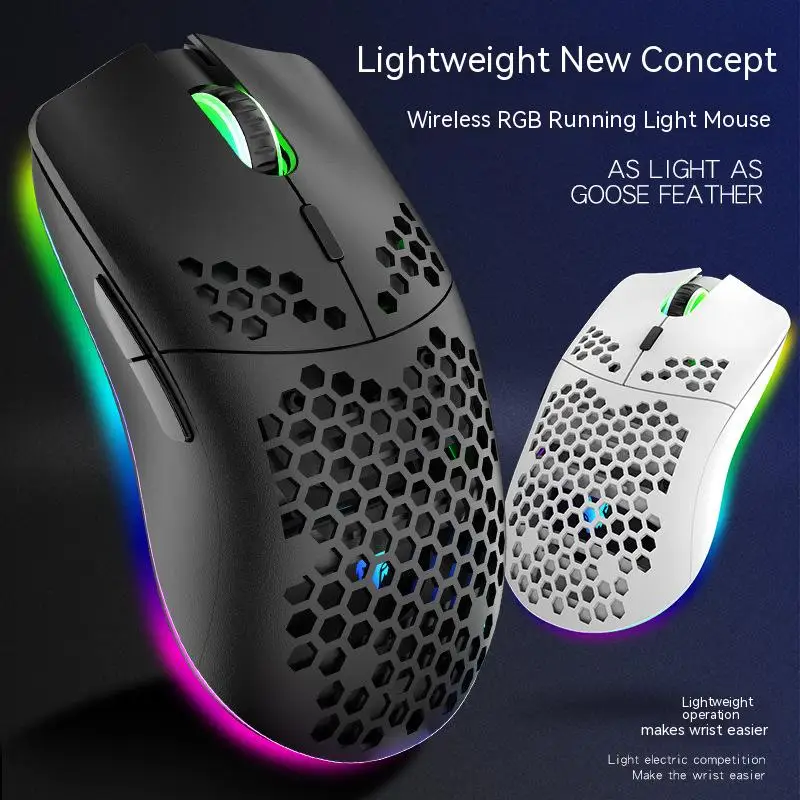 XUNFOX XYH80 honeycomb computer mouse for gaming gamer lightweight design RGB light rechargeable mouse wireless