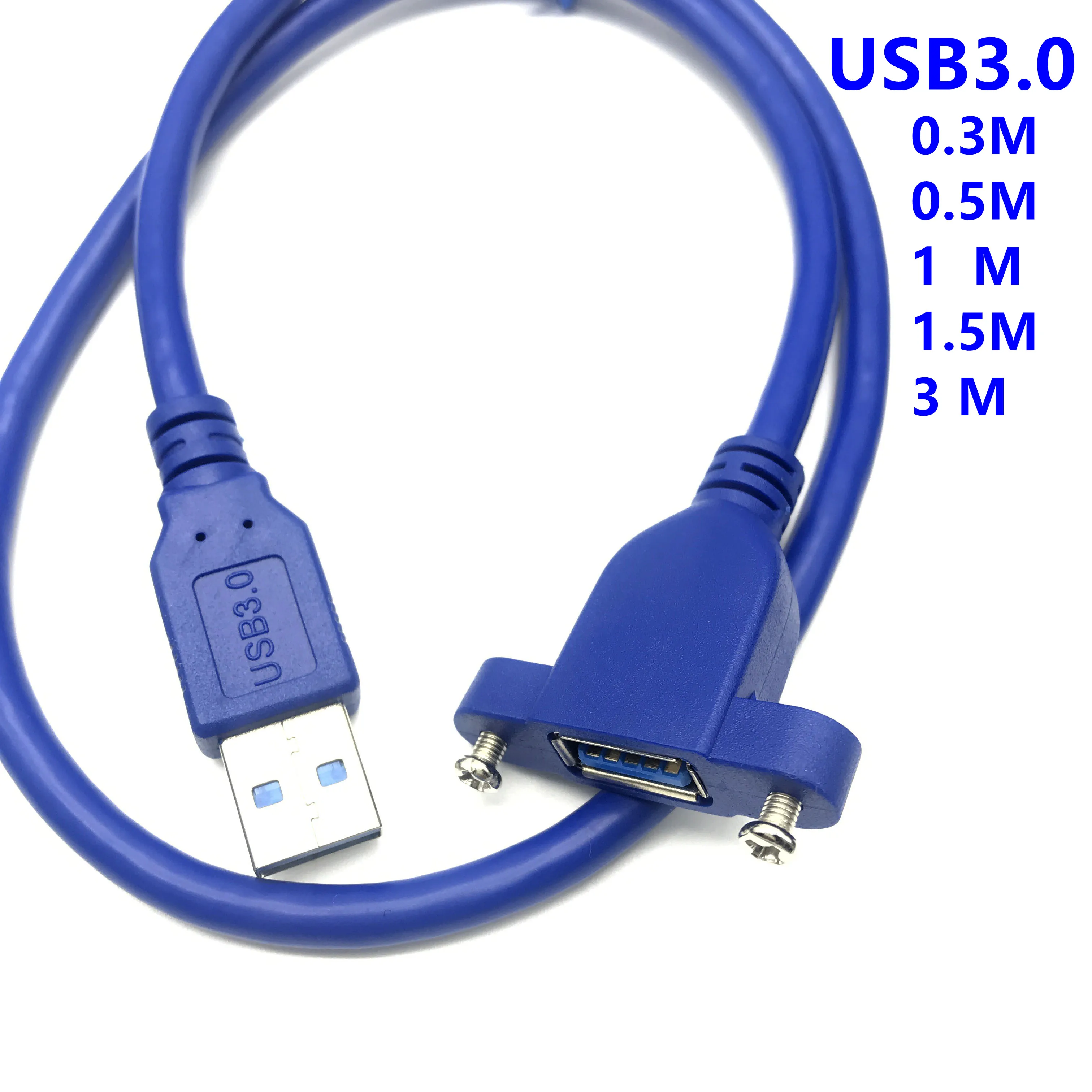 USB3.0 Extension Cable USB 3.0 Cable Male to Female Extender Data Sync no Screw Panel Mount Connector for PC Printer Hard Disk