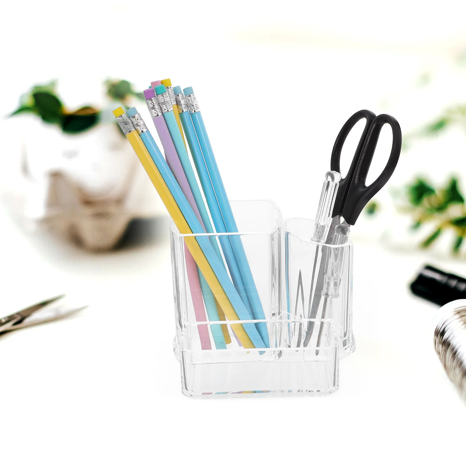 

Acrylic Pen Organizer 3 Holes Acrylic Pen Cup Stationery Storage Bucket Lipstick Case Brush Container