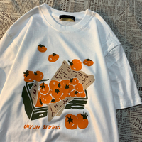 Original Box Of Orange American Retro Fun Print Men Women Tees Loose And Versatile BF Pure Cotton Couple Short Sleeve T-shirt