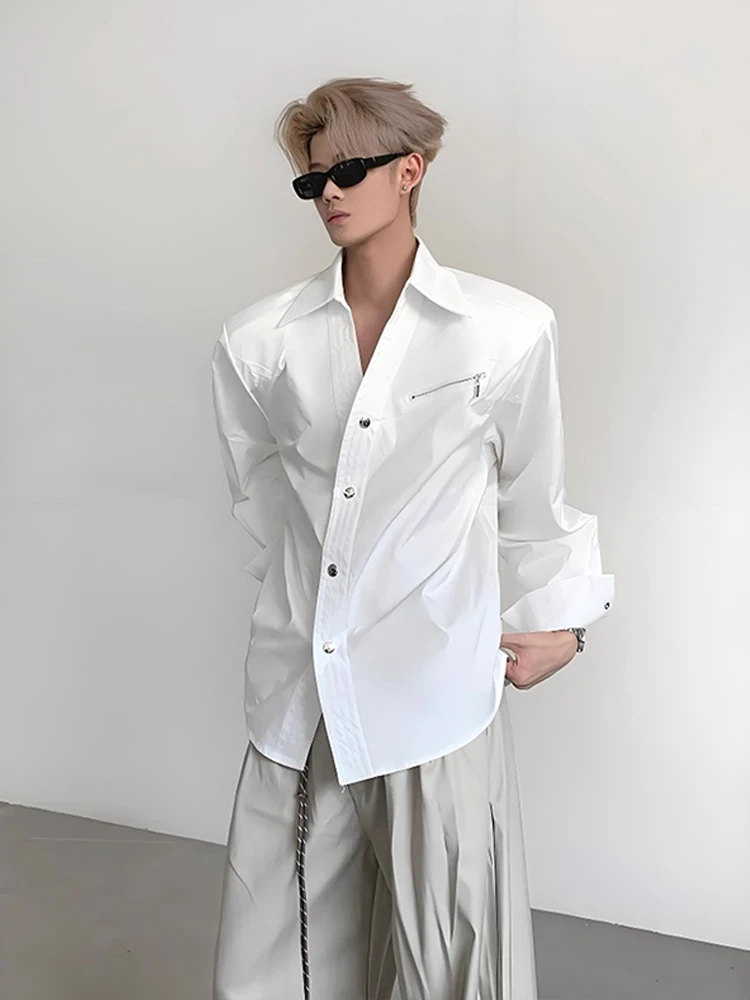 Csa Cleanfit Blanca con Hombreras para Hombre, Diseño Hoado de Alta Gama para Otoño, Cuello Alto, Corte Entallado, Estil...