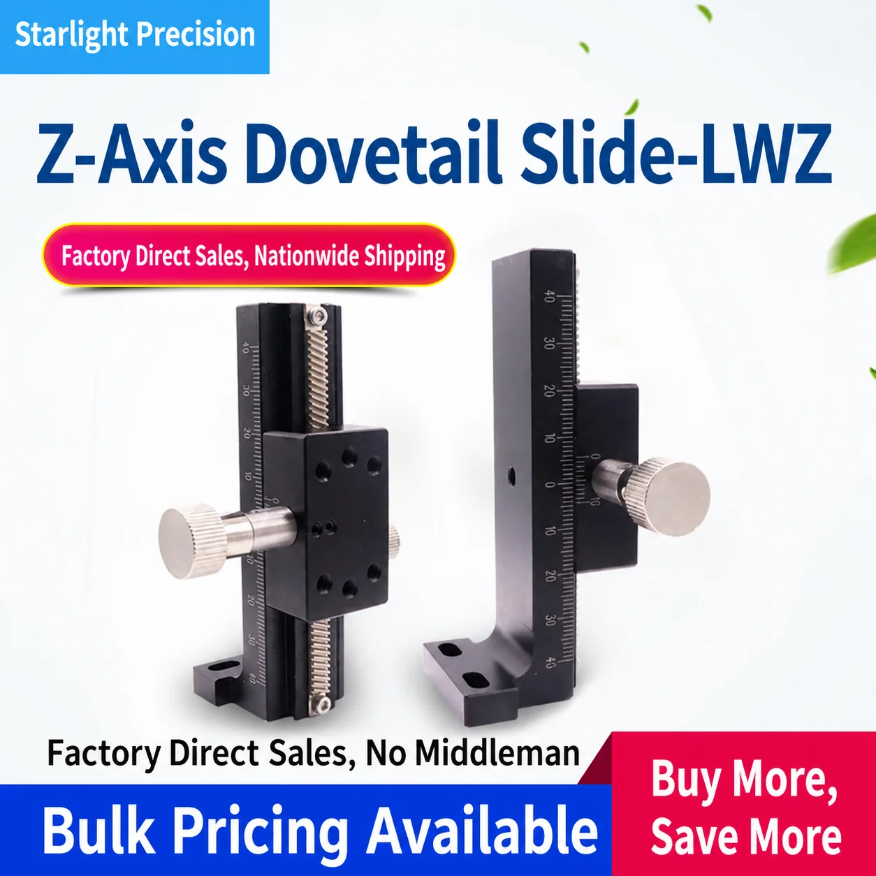 Vertical Dovetail Z-Axis Manual Lift Slide Stage Rack-and-Pinion Fine Adjustment Platform