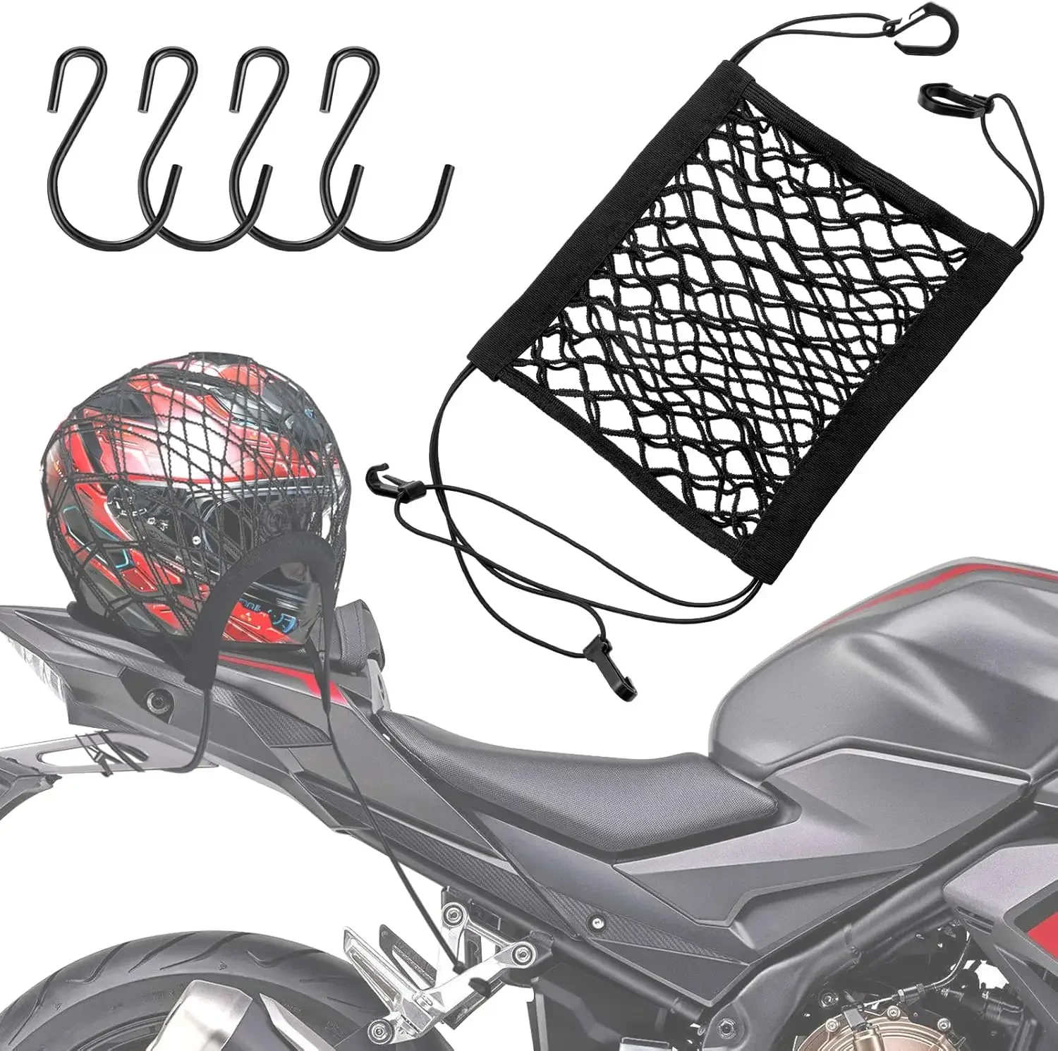 

Upgraded Motorcycle Helmet Storage Stretch Mesh-10 “x11” High Elastic Bungee Luggage Strap Rack Extension Fixed Mesh Pocket