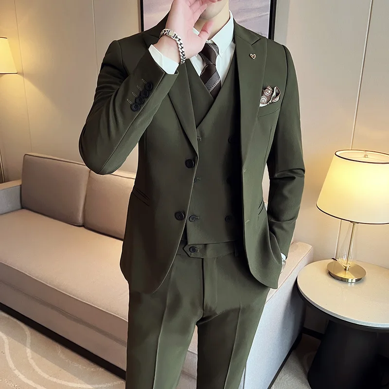 D211piece suit set with slim fit Korean double button solid color light business suit set with wedding groomsman and groom's f