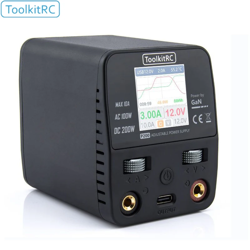 ToolkitRC P200 V2 AC100W DC200W 65W Mini Desktop Fast Charger IPS LCD Wide-angle Display Type-C Protocol