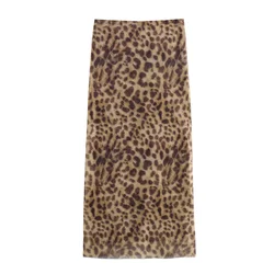 Gonna longuette in tulle leopardato da donna 2024 moda estiva vita alta elastico in vita gonne lunghe streetwear