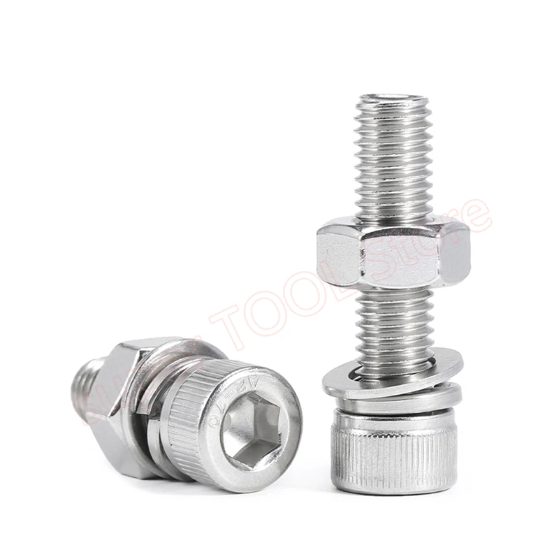 M3 M4 304 Stainless Steel Hexagon Socket Head Cap Screw Nut Washer Spring 4 In 1 Set Extended Cylindrical Head Combination Bolt