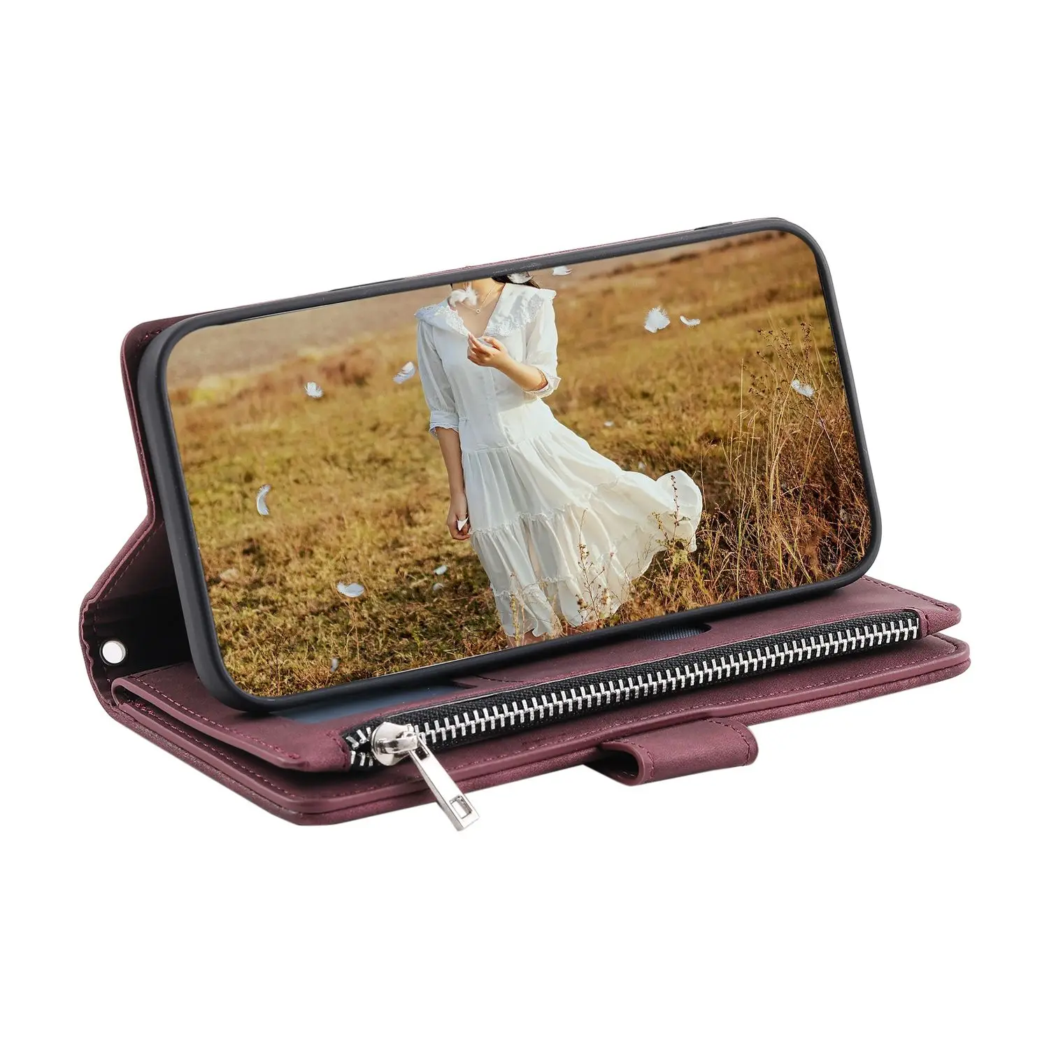 حافظة جلدية لهاتف سامسونج جالاكسي S25Ultra Edge S24 Plus S23 FE S22 S21 S20 S10 S9 S8 محفظة بطاقات مزخرفة حقيبة الهاتف
