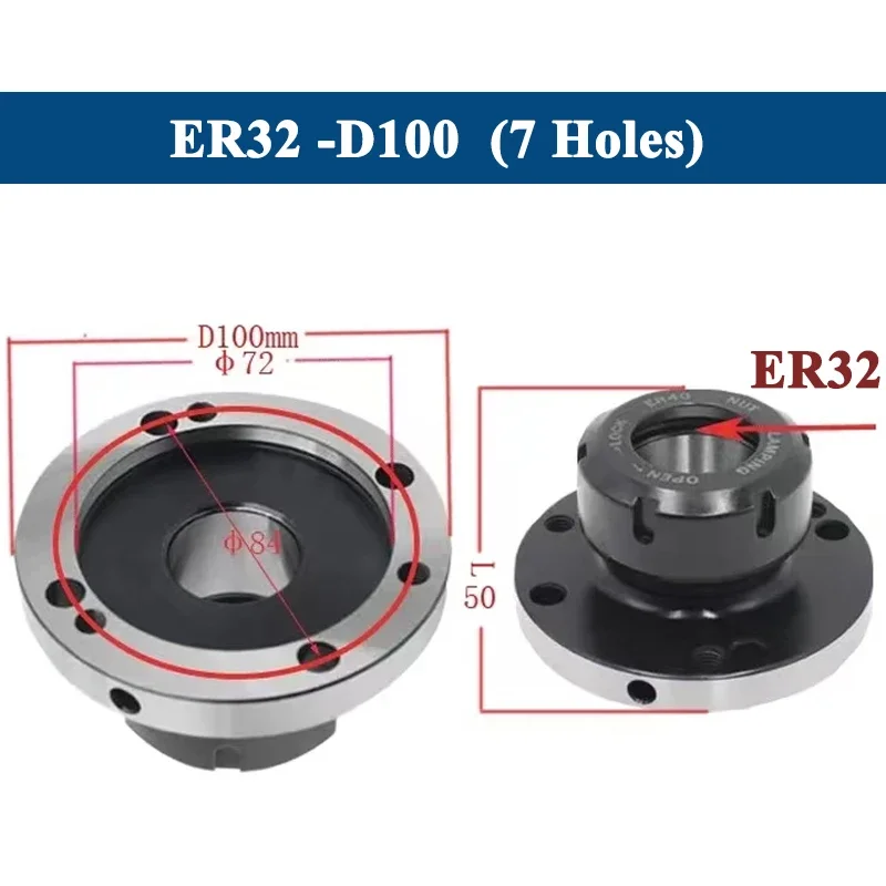 ER32 80mm 100mm lathe chuck ER32 100mm 80mm Mini spindle Flange Four Axis cartridge Collet Fixture For CNC tools accessories