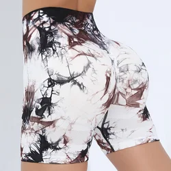 Multicolor Tie Dye Workout Shorts For Women, Scrunch Butt Lifting High Waisted Yoga Gym Seamless Booty Biker Shorts