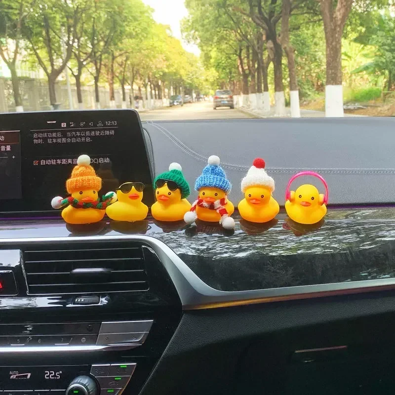 Mini Yellow Car Duck Rubber for Car Accessories Dashboard Toy Small Duck Car Decoration Interior Cute Ornaments