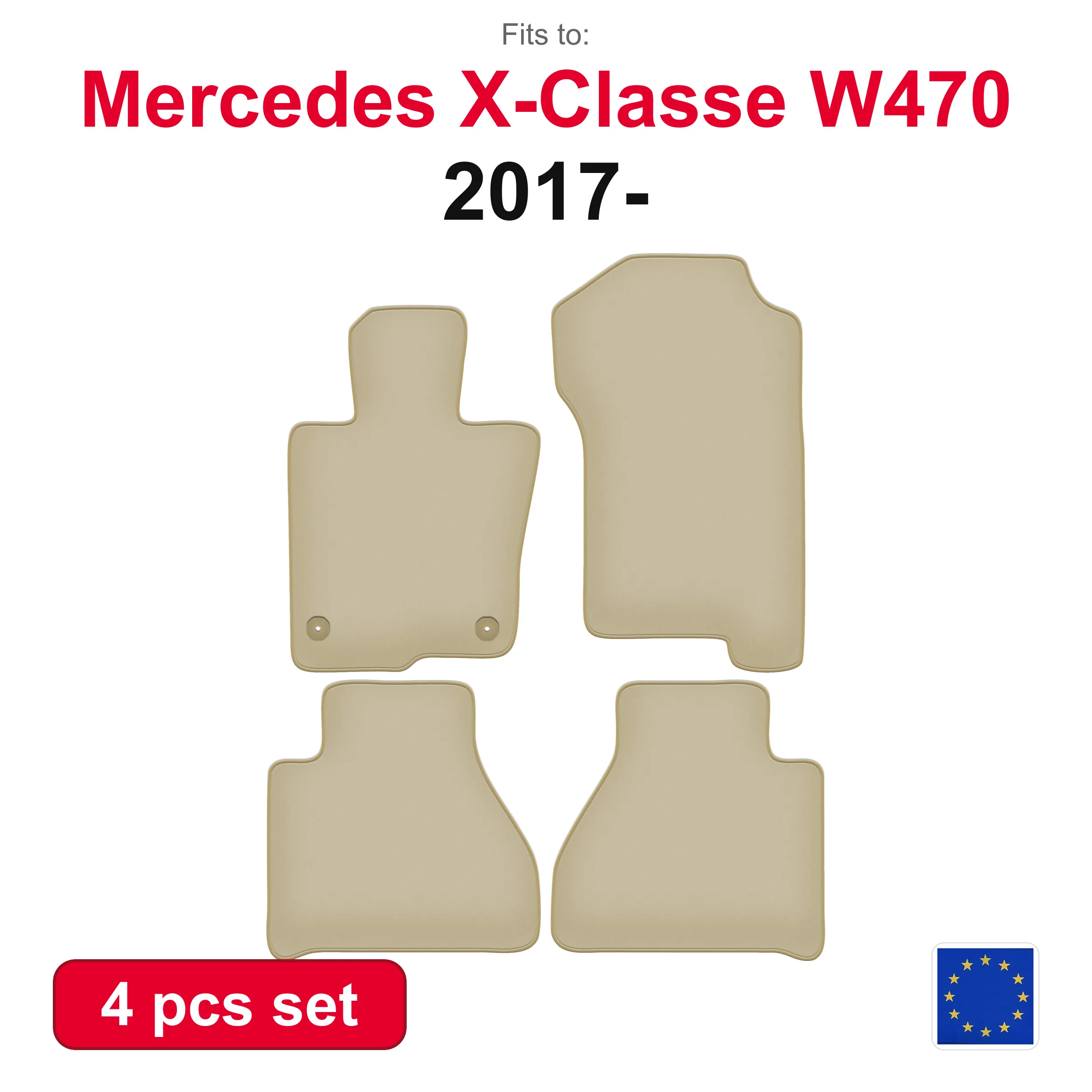 PREMIUM auto velour matten voor Mercedes X-Klasse W470 pick-up (2017-) -beige passende (4 stuks) auto passende automattenset