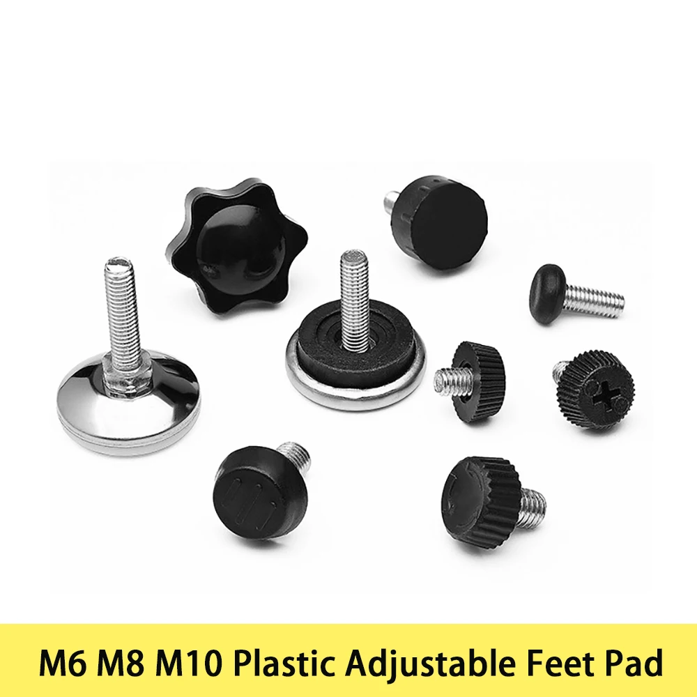 PP Plastic+Iron Sheet Adjustable Feet Pad M6 M8 M10 With Screw Furniture Table Chair Balck Leveling Foot Pad Shock DIY Hardware