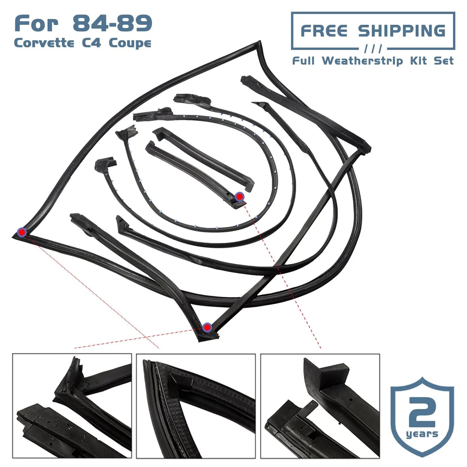 AP02 For Chevy Corvette C4 Coupe 1984 1985 1986 1987 1988 1989 V8 5.7L 8489GGW Full Weatherstrip Kit Weather Strip Seal view 2
