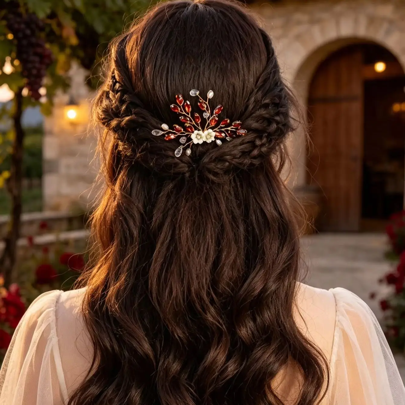 3 Pieces of Vintage Crystal Pearl Flower Hair Combs, Atmospheric Bridal Hair Accessories