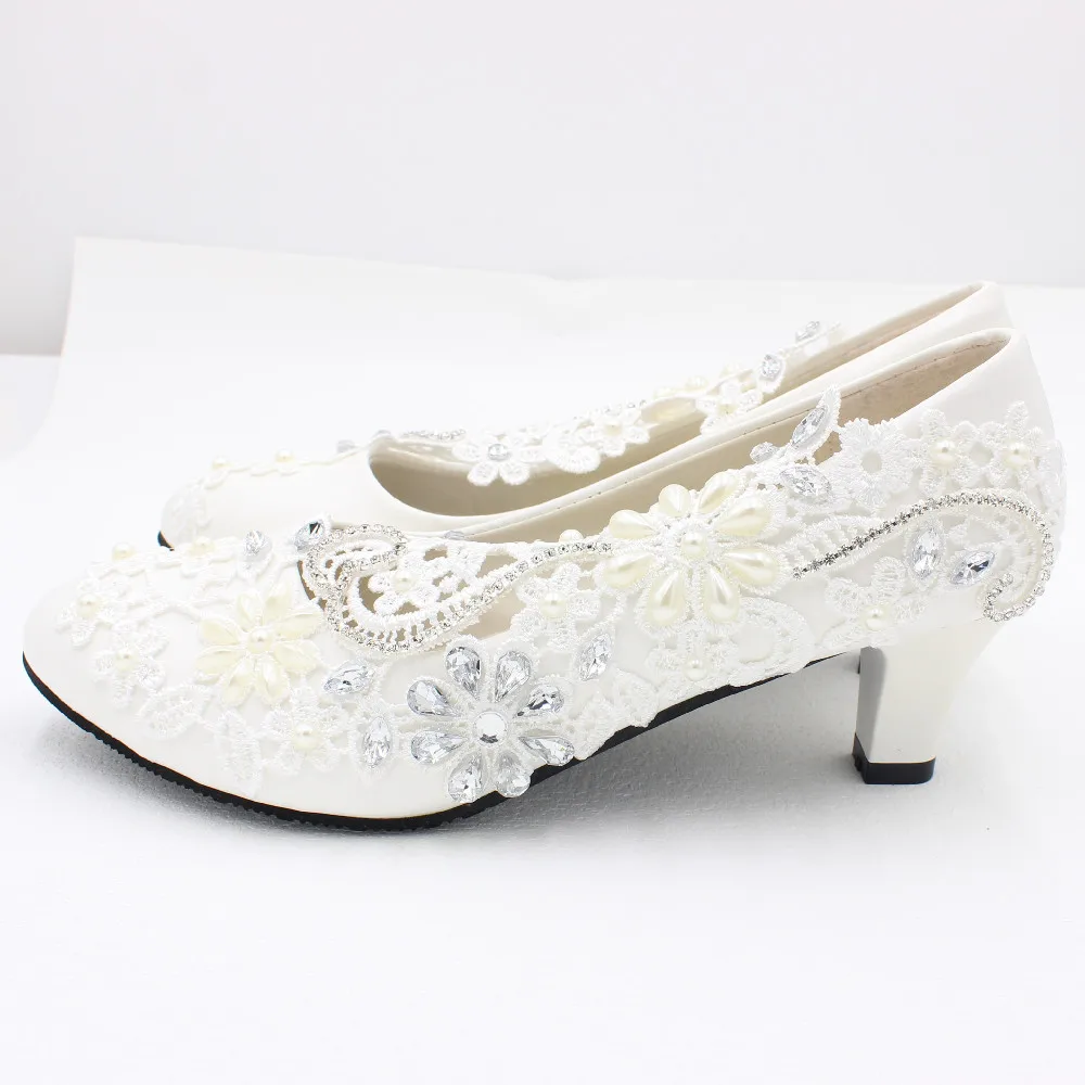 High heels white lace wedding shoes rhinestones decorative bridal shoes summer new products handmade wedding shoes