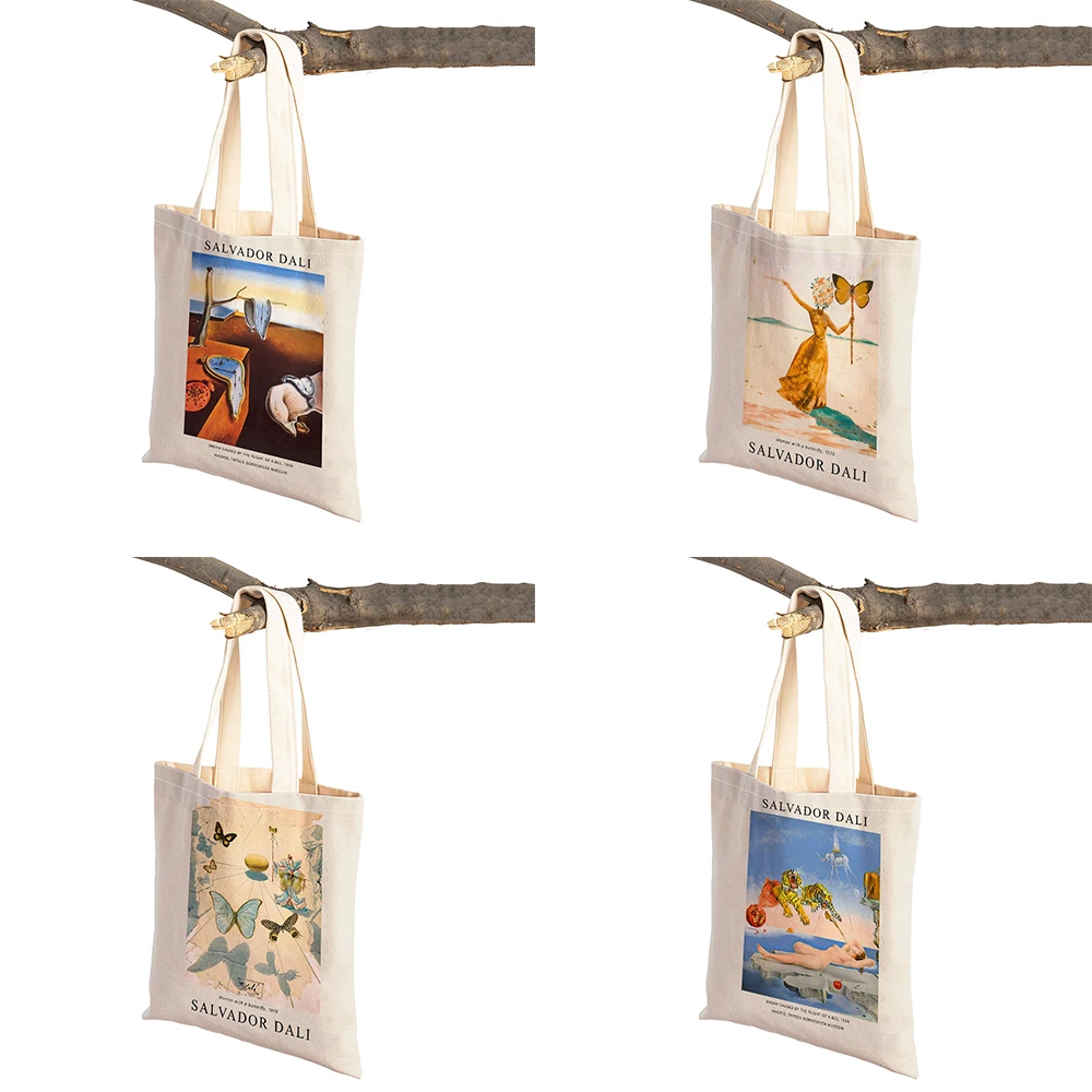 Salvador Dali Surrealism Cubism Women Shopping Bags Reusable Handbag Foldable Eco Casual Shopper Bag Lady Linen Children Tote