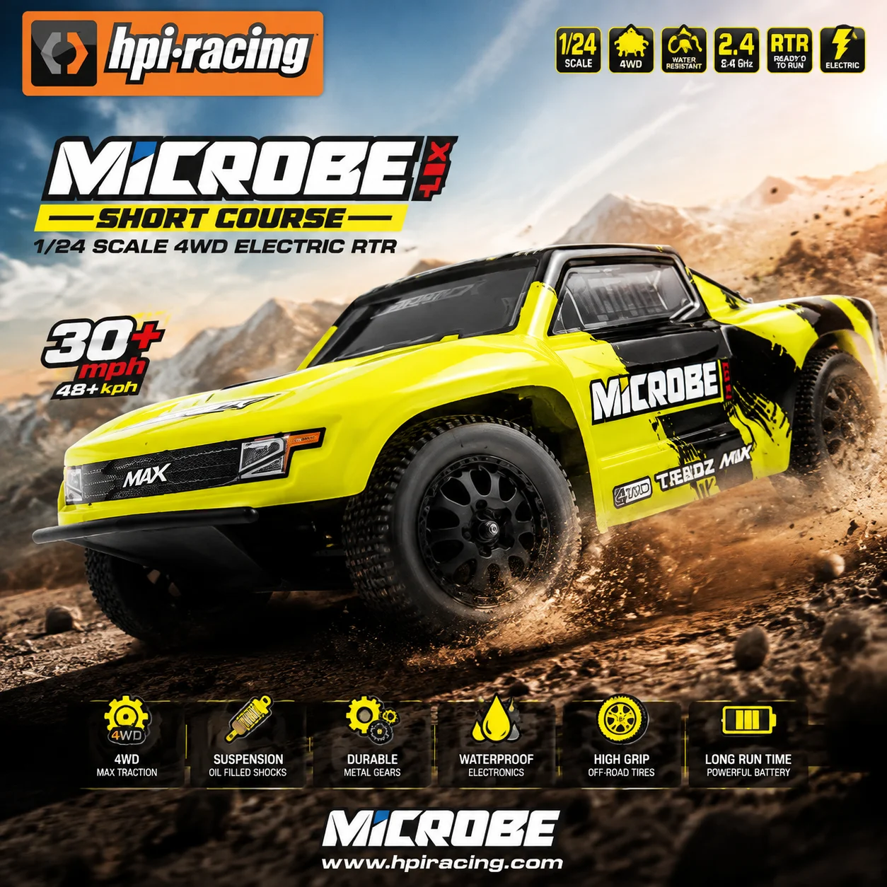 New 1/24 HPI Maverick Microbe SC Flux Remote Control Electric Brushless 2WD Short Truck Racing Off-Road Vehicle Model Toy RC Car