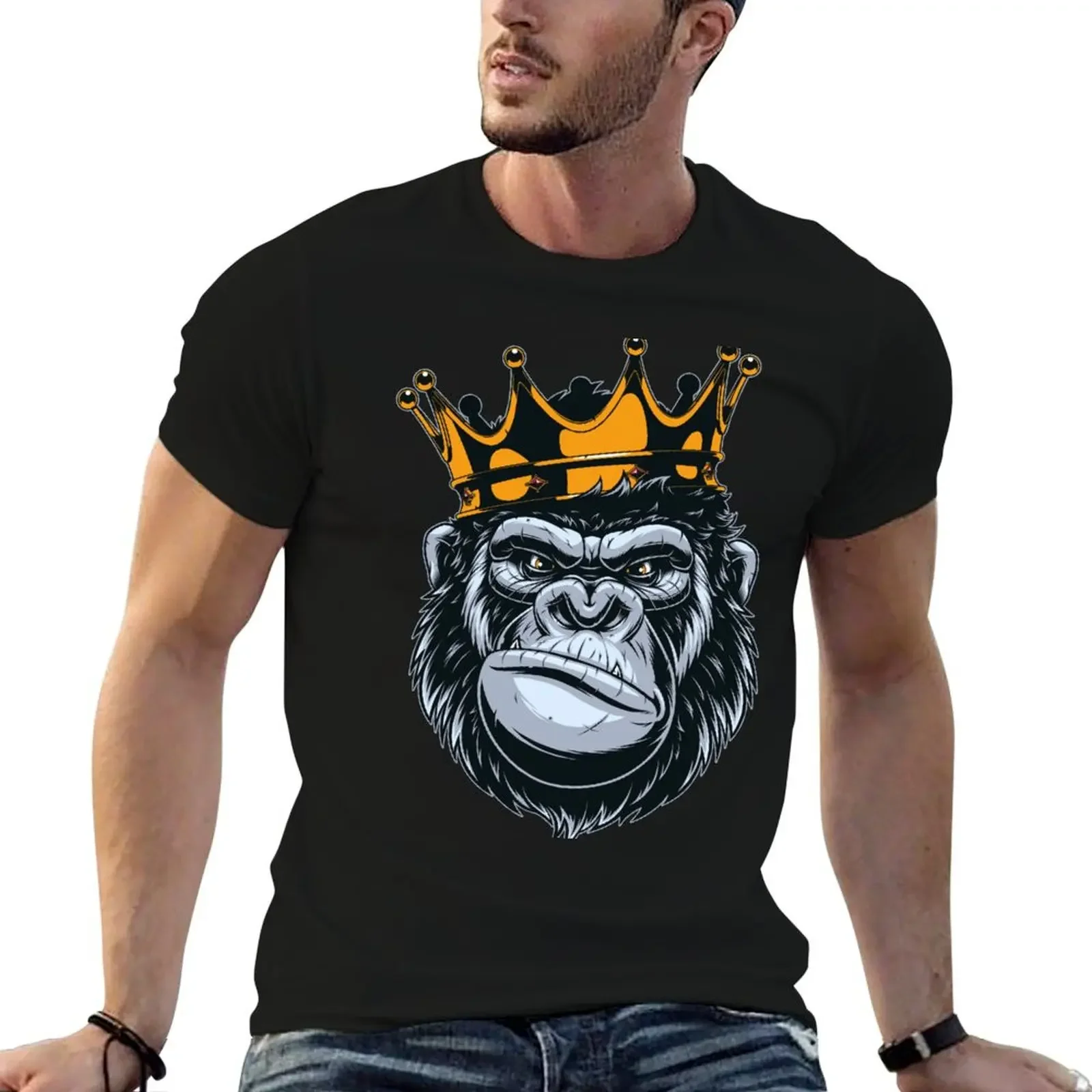 

King Gorilla King Kong Ape Monkey Swag Illustration T-Shirt blue archive graphic tee shirt boys animal print men t shirts