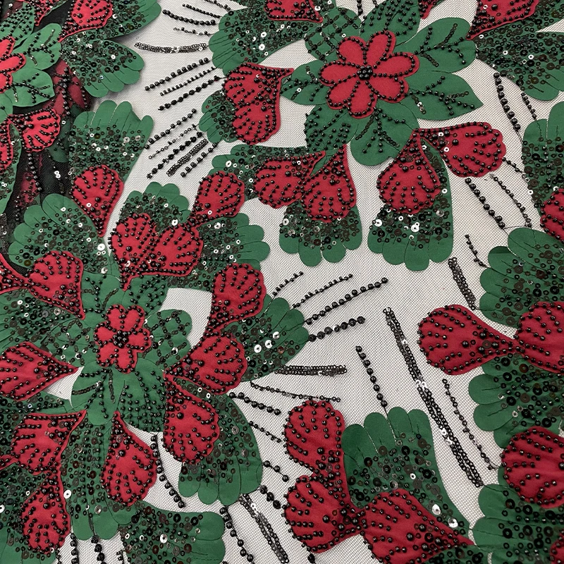 Роскошная французская кружевная сетчатая ткань, высококачественная африканская вышивка бисером, разноцветная кружевная ткань с вышивкой бисером и блестками