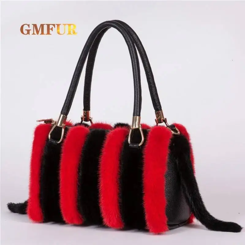 Ladies Real Mink Fur Bags Luxury Woman Shoulder Bag High Quality Natural Soft Messenger Bag Fashionable Fluffy Handbag Women