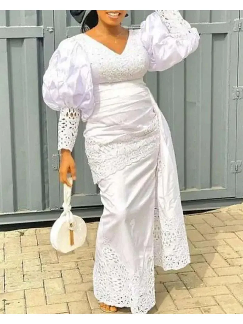 Dashiki Afrikanische Kleider für Frauen Weiß Neue Elegante Afrikanische Robe Kaftan Lange Maxi Kleid Muslimischen Mode Abaya Afrikanische Kleidung