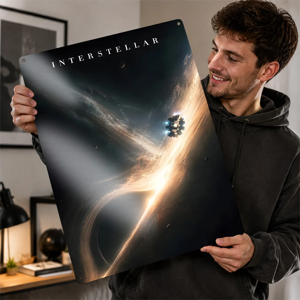 Interstellar Spacecraft Black Hole Textured Metal Poster Cinematic Wall Art For Bedroom Personalized Aluminum Sign Birthday Gift