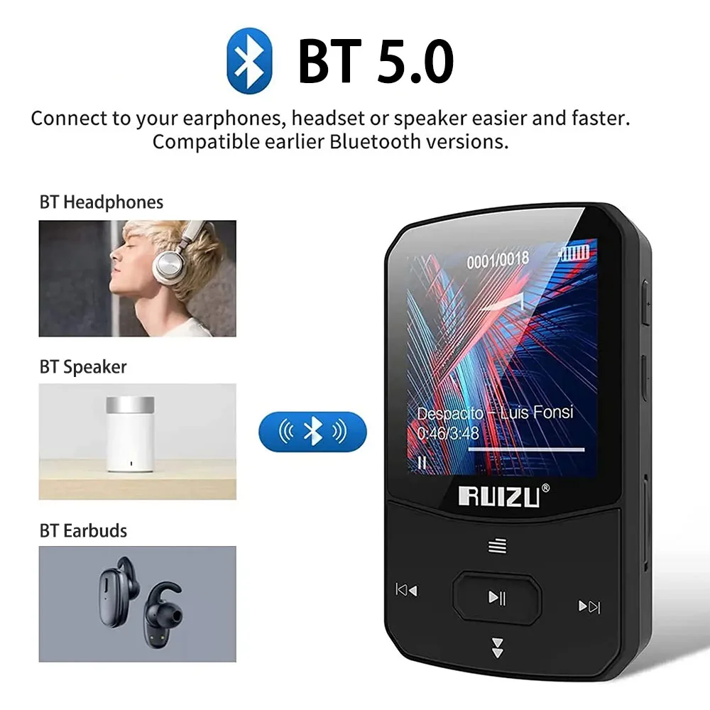 Sport Bluetooth MP3 Player Portable Clip Mini Music Walkman With Screen Support FM,Recording,Clock,Pedometer Radio